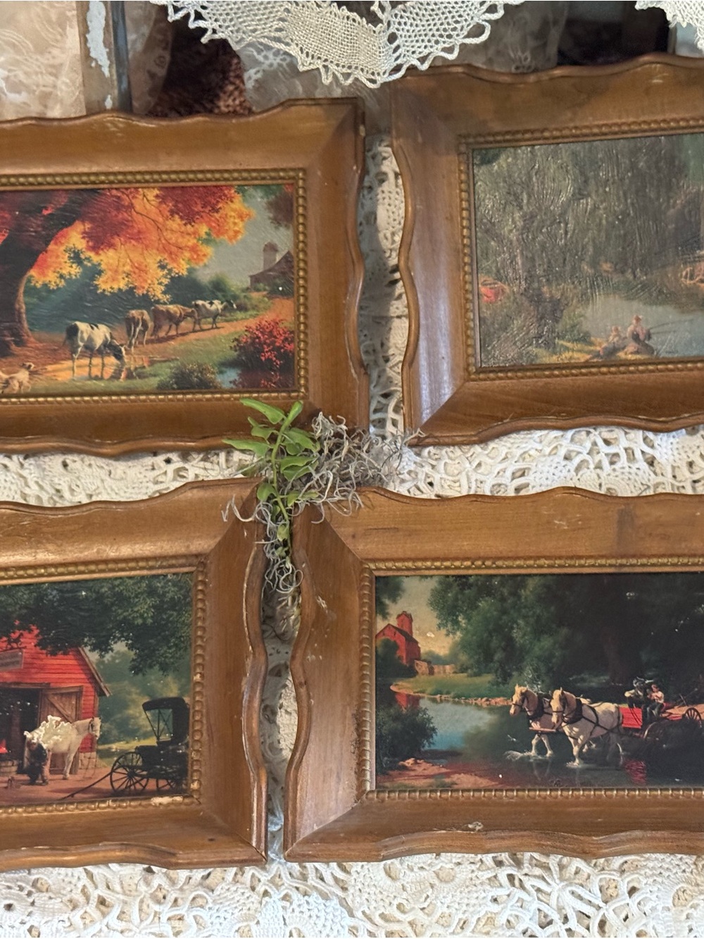 Vintage Turner Mfg Set of 4 Framed Country Farm Prints USA Cottage Decor